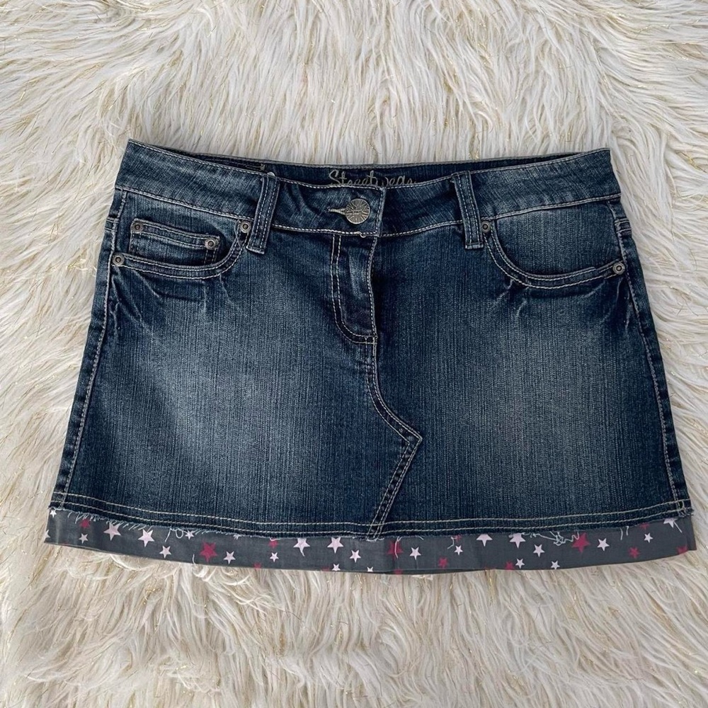 Streetwear Society Dark Denim Mini Skirt with Star Pattern